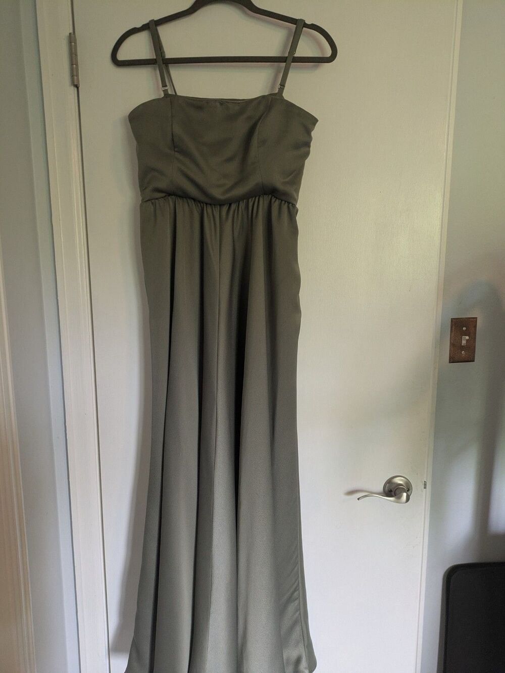 BHLDN - Elsie Straight Neck Satin A-Line Gown Size US 10 Anthropologie - Picture 7 of 11